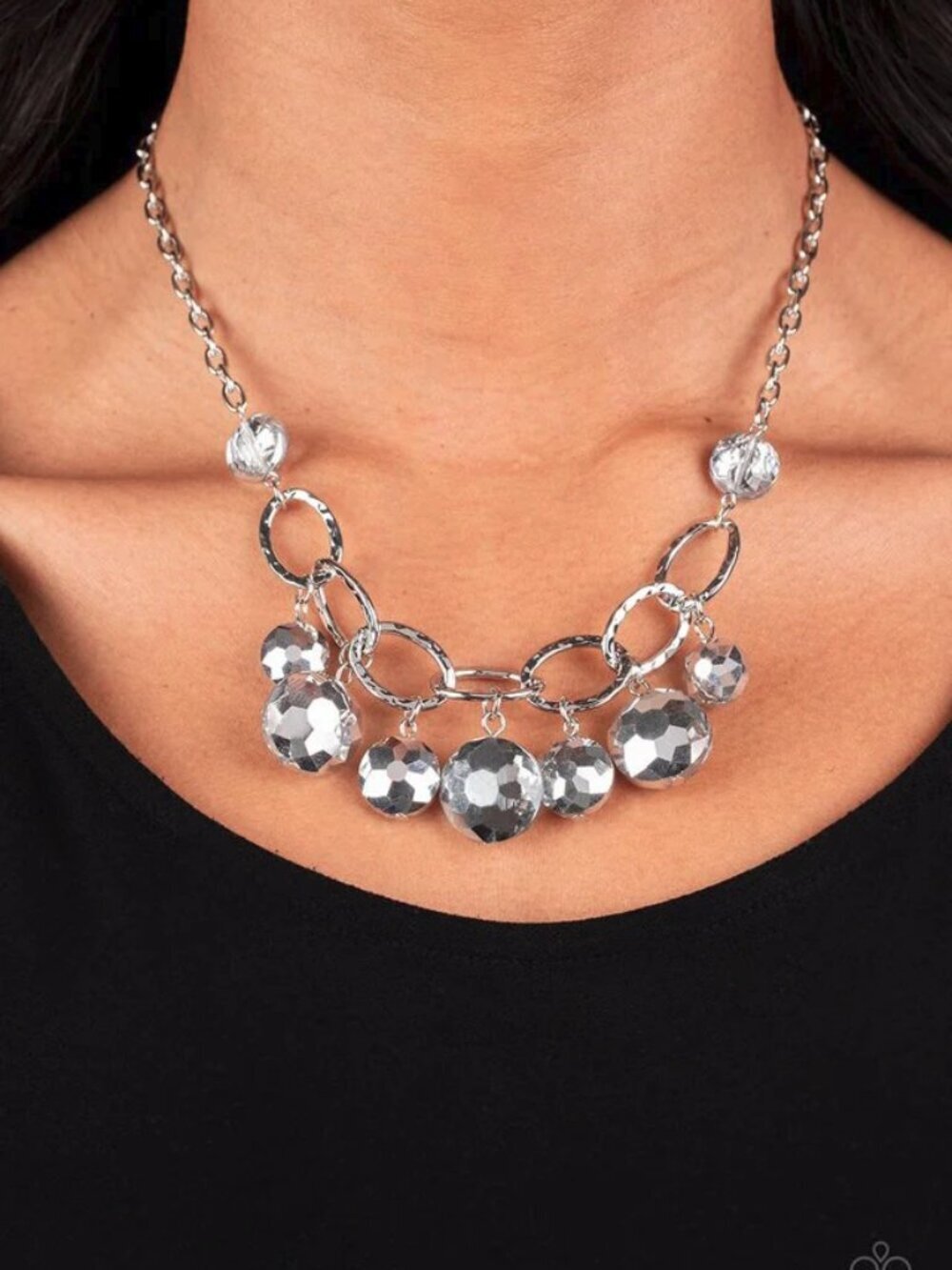 Paparazzi Jewelry Accessories - Rhinestone River - Silver Necklace - Vintage